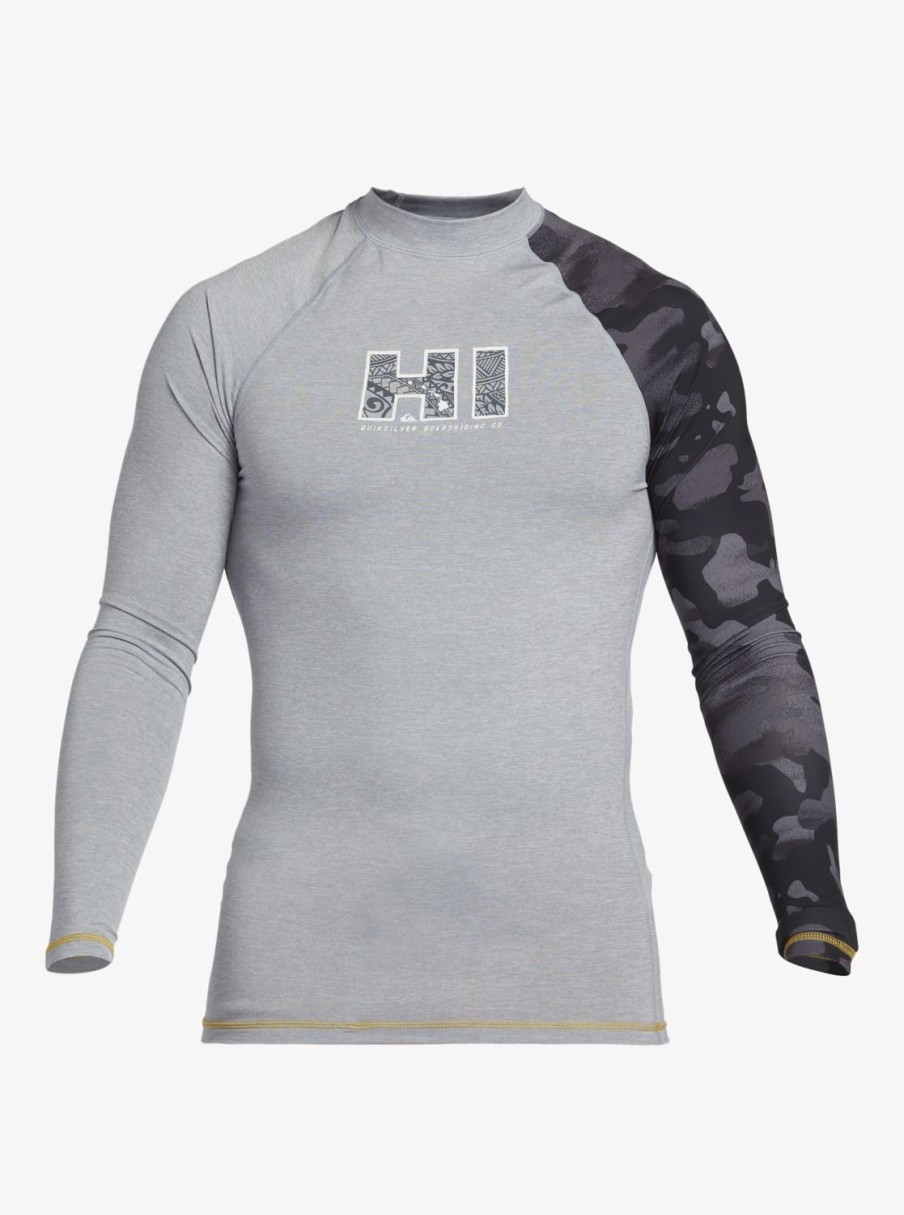 Mens Quiksilver Rashguards | Hi Island Rush Long Sleeve Upf 50 Rashguard Sleet Heather