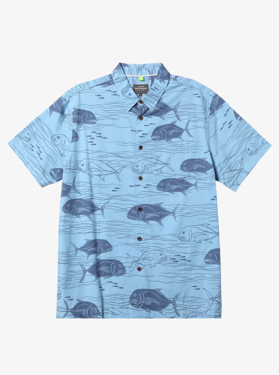 Mens Quiksilver Shirts & Polos | Waterman Dive Sites Woven Shirt Dusk Blue Dive Sites