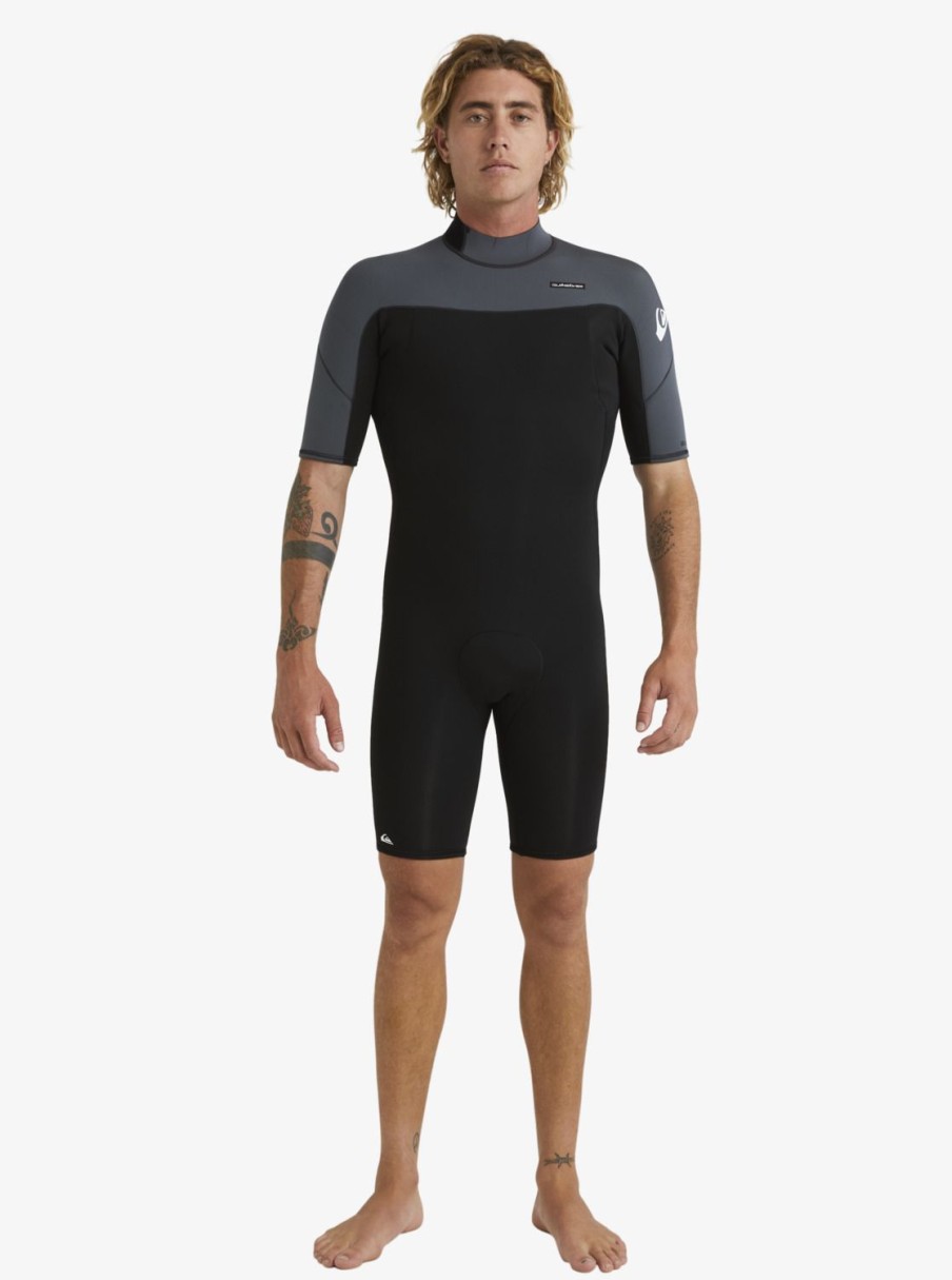 Mens Quiksilver Wetsuits | 2/2Mm Everyday Sessions Short Sleeve Back Zip Springsuit Black/Gun Metal