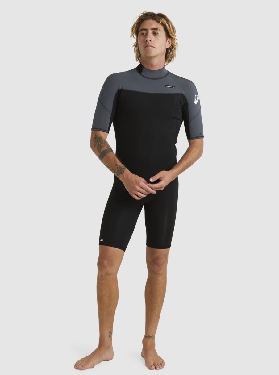 Mens Quiksilver Wetsuits | 2/2Mm Everyday Sessions Short Sleeve Back Zip Springsuit Black/Gun Metal