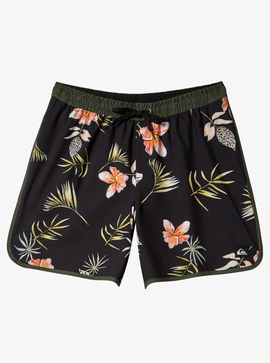 Mens Quiksilver Elastic Waist | Surfsilk Scallop Volley 17" Volleys Black