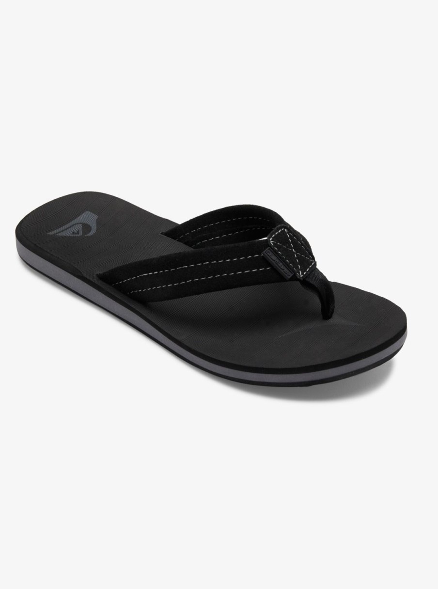 Mens Quiksilver Sandals | Carver Suede Leather Sandals Solid Black