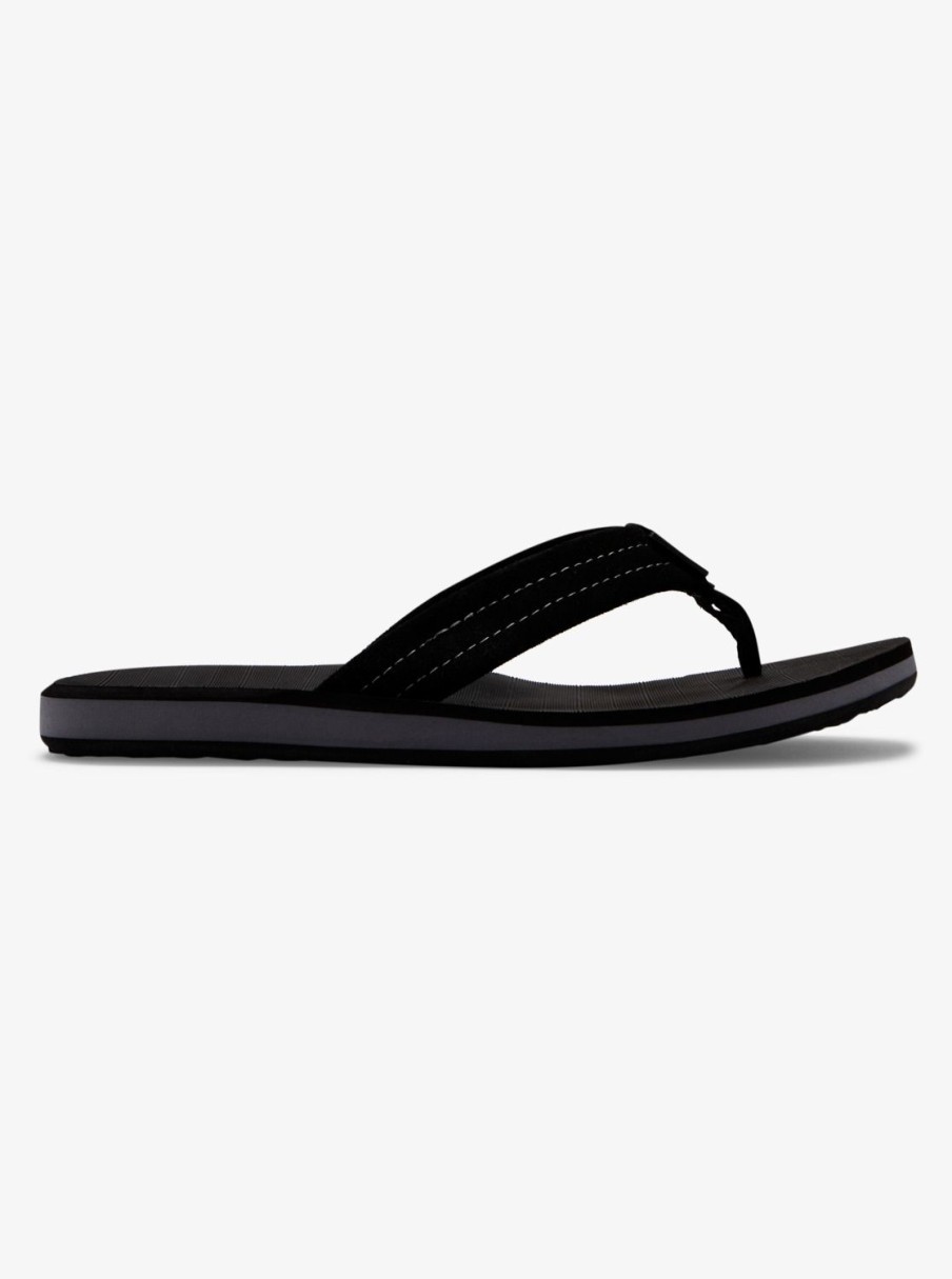 Mens Quiksilver Sandals | Carver Suede Leather Sandals Solid Black