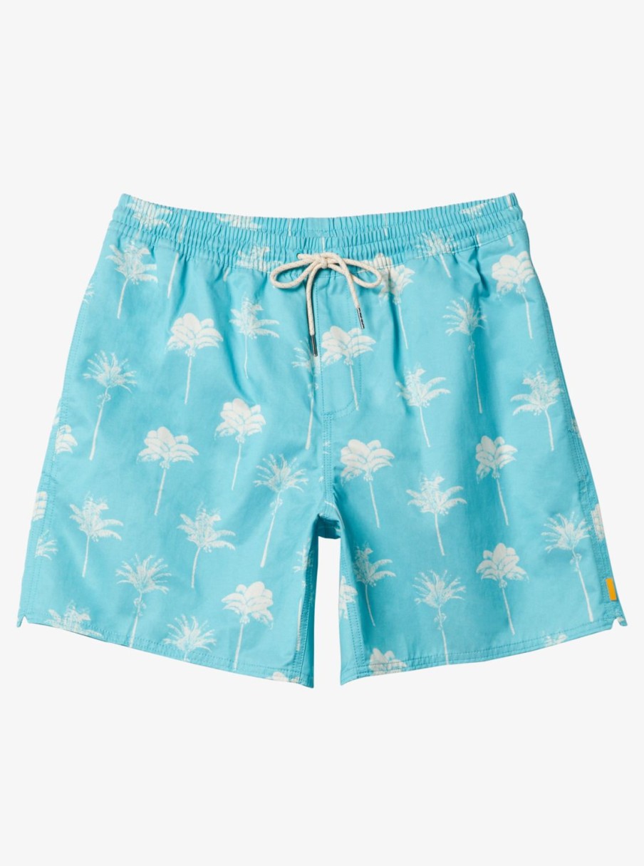 Mens Quiksilver Elastic Waist | Waterman Cliffside 17" Elastic Waist Shorts Scuba Blue Amazed Palm