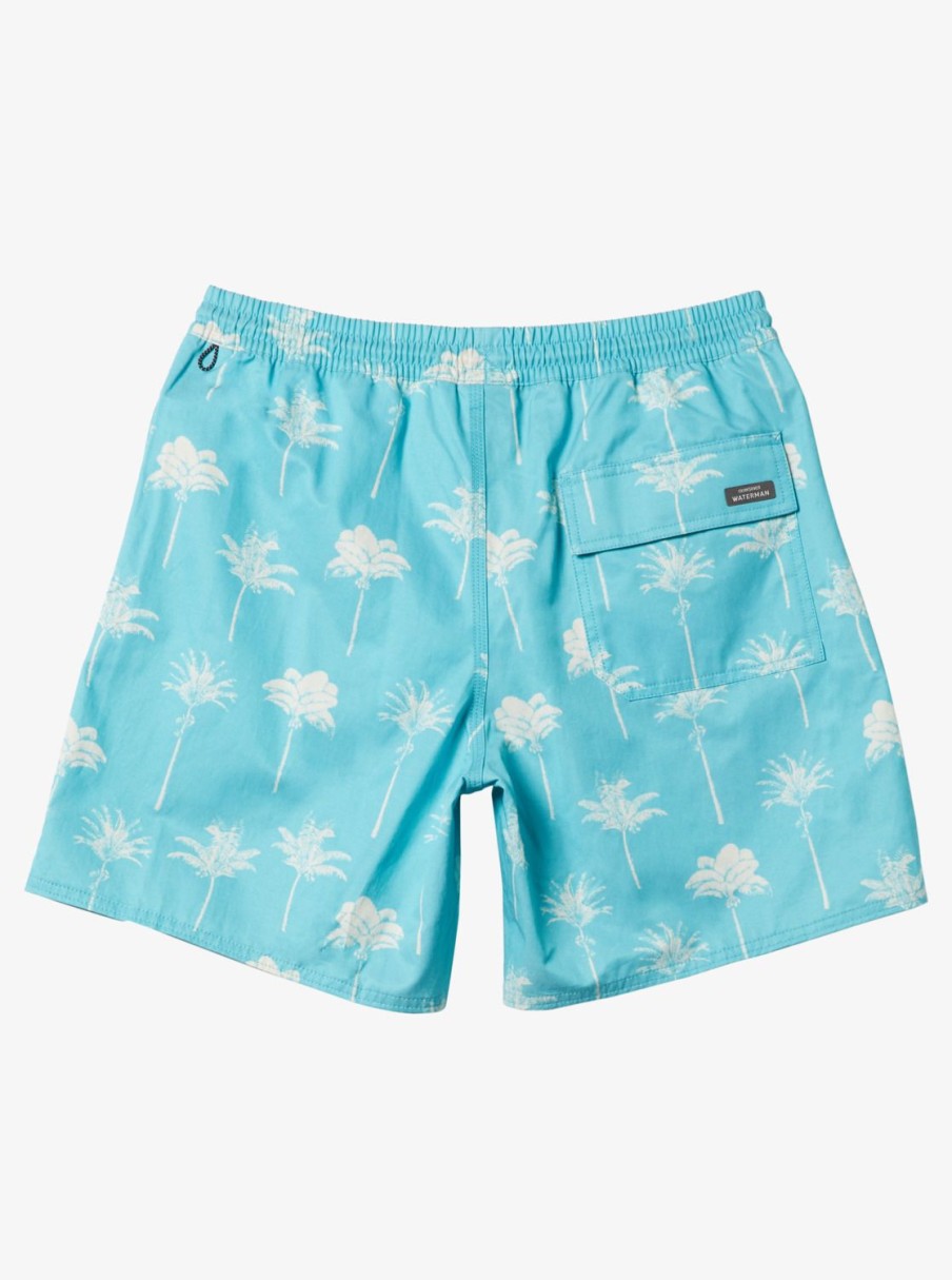 Mens Quiksilver Elastic Waist | Waterman Cliffside 17" Elastic Waist Shorts Scuba Blue Amazed Palm