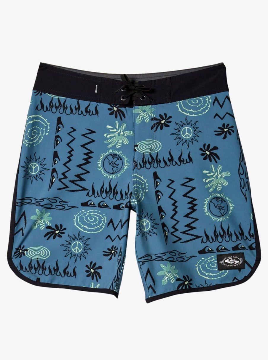 Boys Quiksilver Shorts | Boy'S 8-16 Surfsilk Radical Scallop 16 Boardshorts Aegean Blue