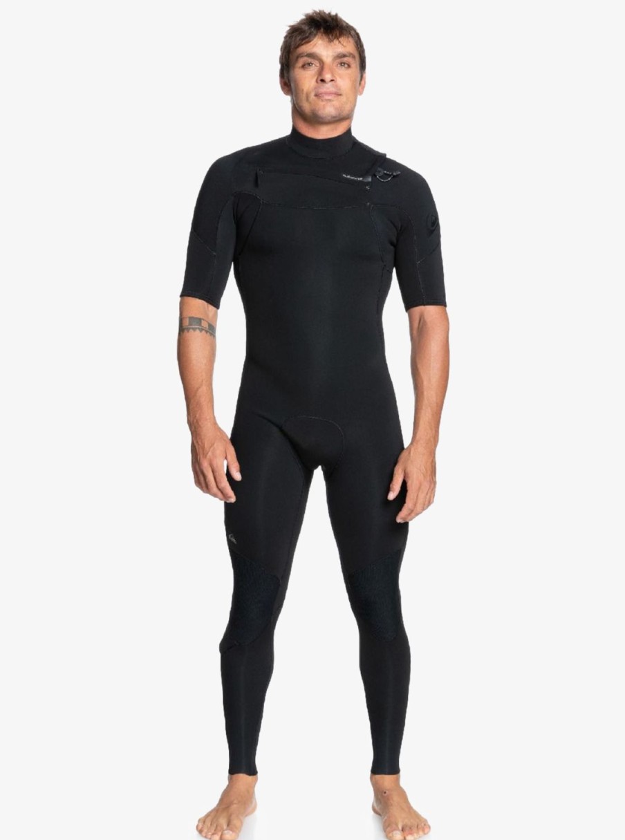 Mens Quiksilver Wetsuits | 2/2Mm Everyday Sessions Short Sleeve Chest Zip Springsuit Black