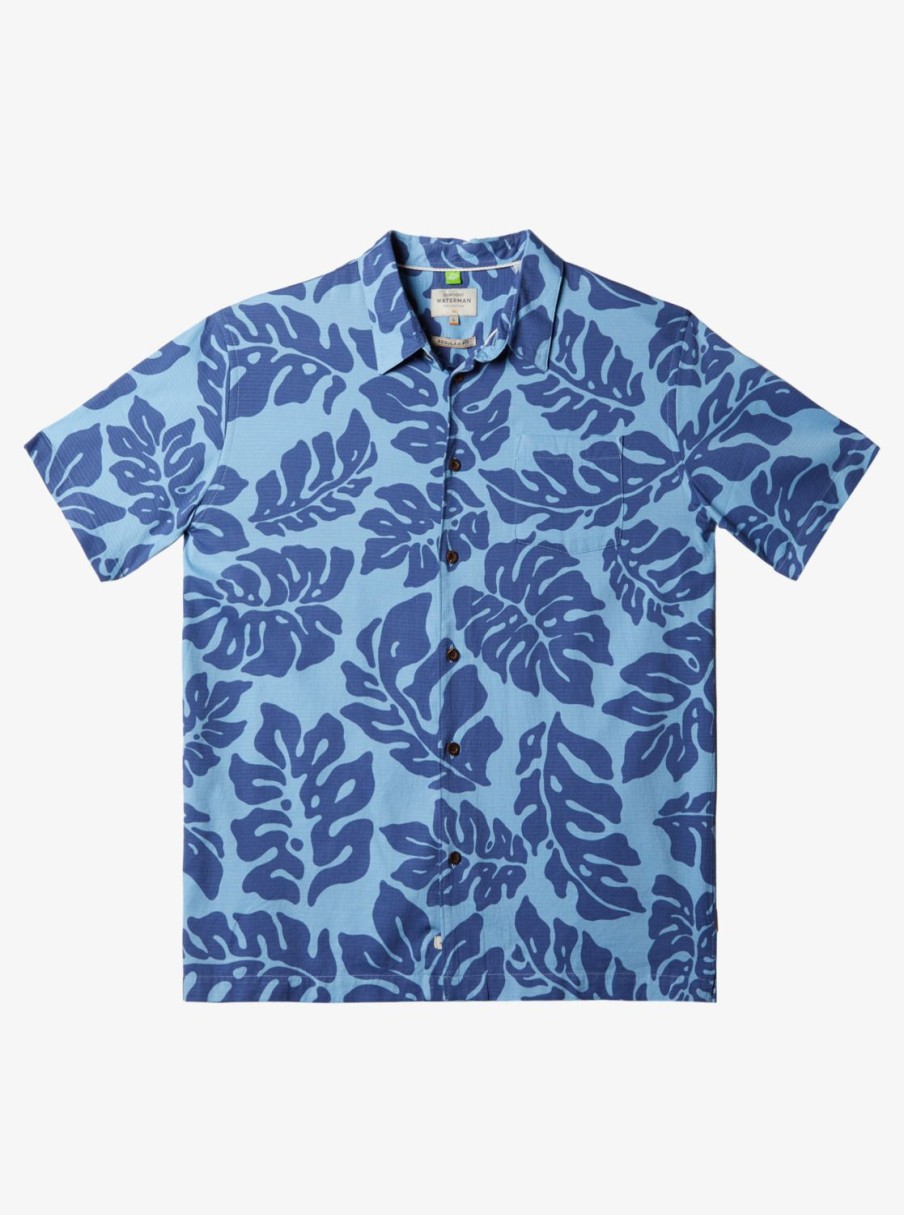 Mens Quiksilver Shirts & Polos | Waterman Waterfall Rain Short Sleeve Shirt Dusk Blue Waterfall Rain