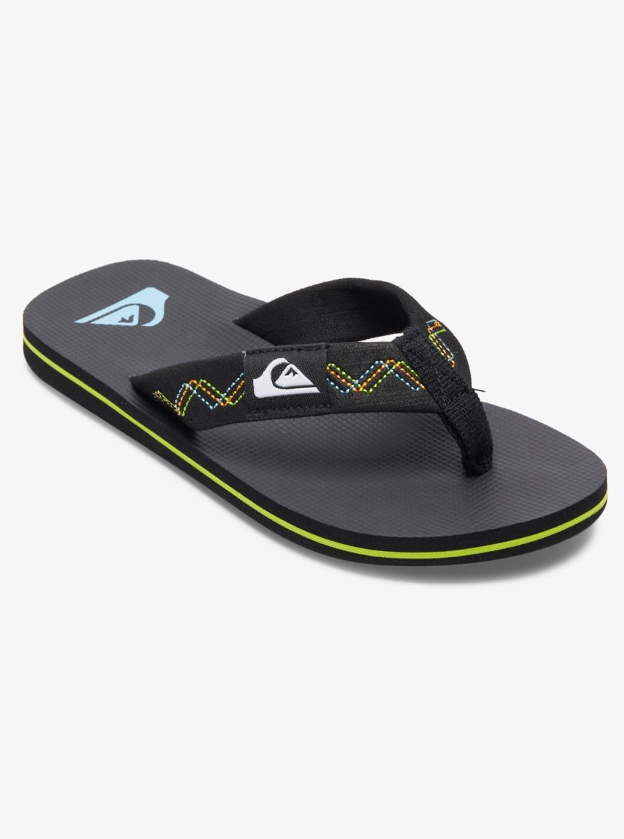 Boys Quiksilver Sandals | Boy'S 8-16 Molokai Stitchy Sandals Black/Black/Green