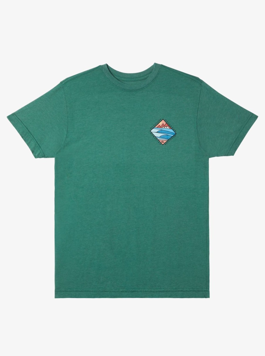 Mens Quiksilver Tees | Waterman Cross Chop Qt-Shirt Smoke Pine Heather