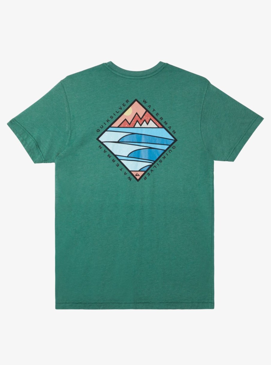 Mens Quiksilver Tees | Waterman Cross Chop Qt-Shirt Smoke Pine Heather