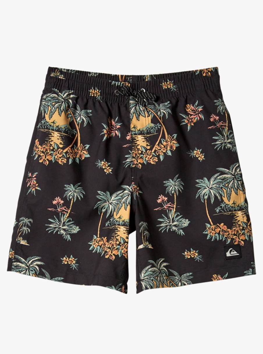 Mens Quiksilver Boardshorts | Boy'S 8-16 Everyday Mix Vl 15Nb Elastic Waist Shorts Black Palm Spritz