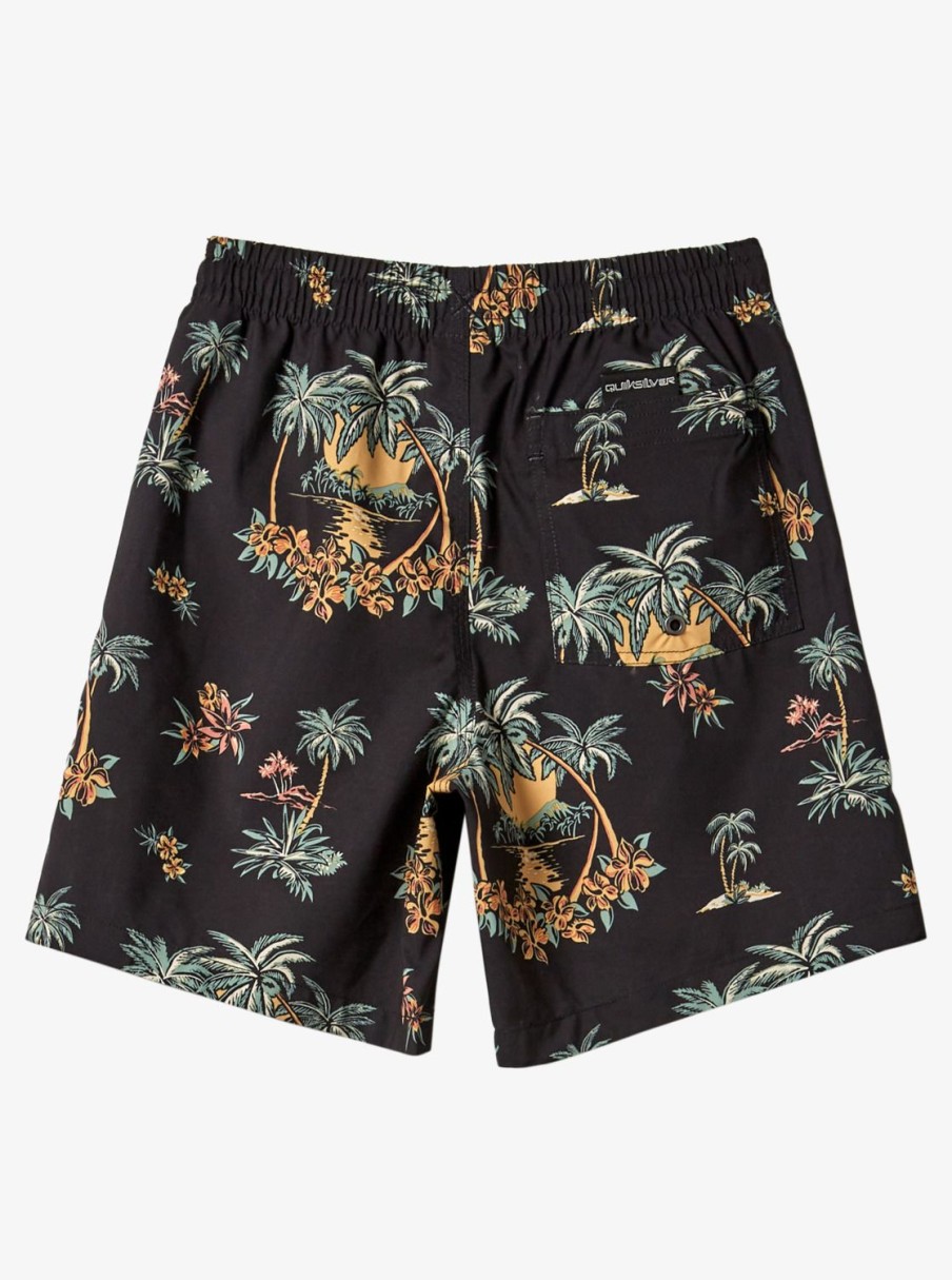 Mens Quiksilver Boardshorts | Boy'S 8-16 Everyday Mix Vl 15Nb Elastic Waist Shorts Black Palm Spritz