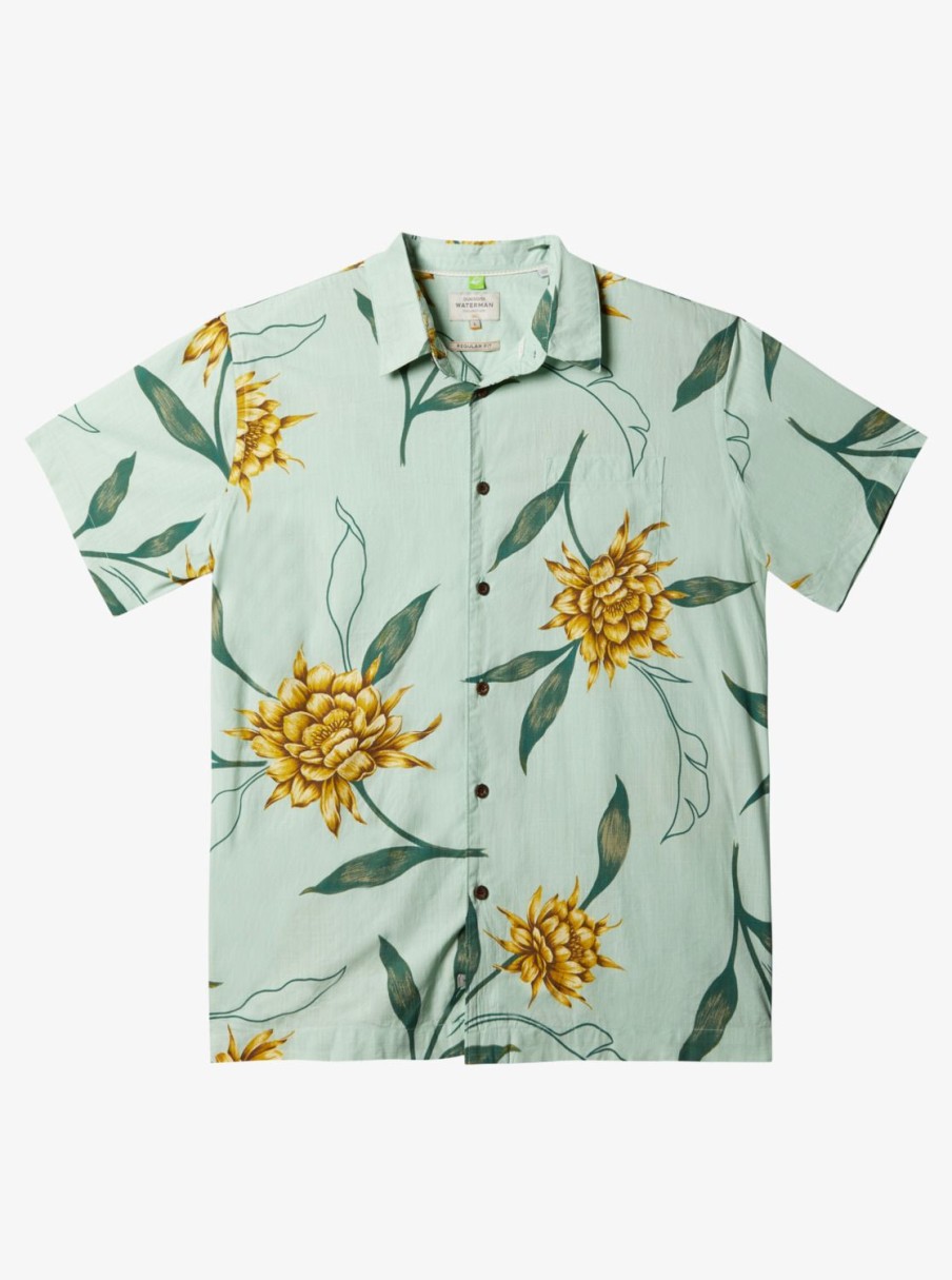 Mens Quiksilver Shirts & Polos | Waterman Perfect Bloom Short Sleeve Shirt Subtle Green Perfect Bloom