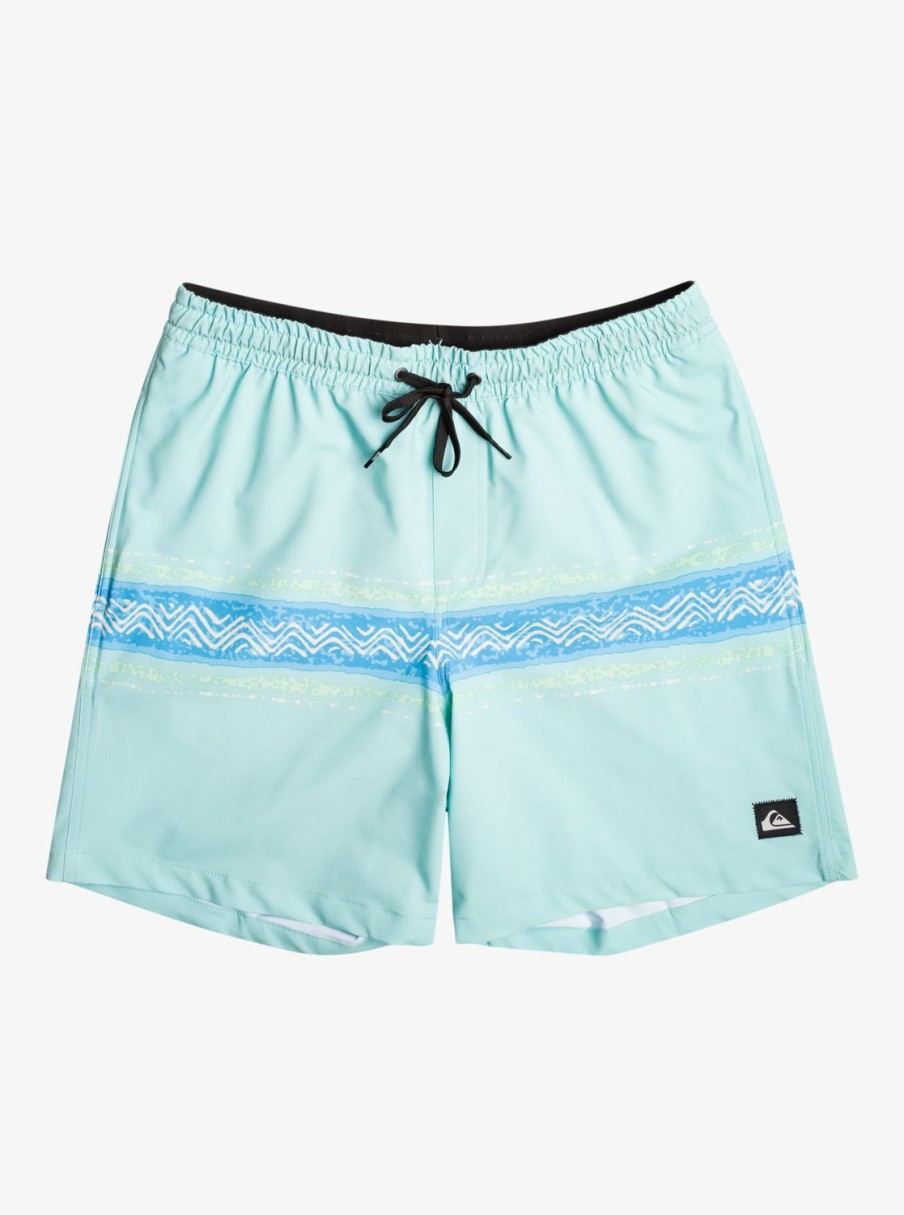 Mens Quiksilver Elastic Waist | Surfsilk Mesa Stripe 17" Volleys Pastel Turquoise