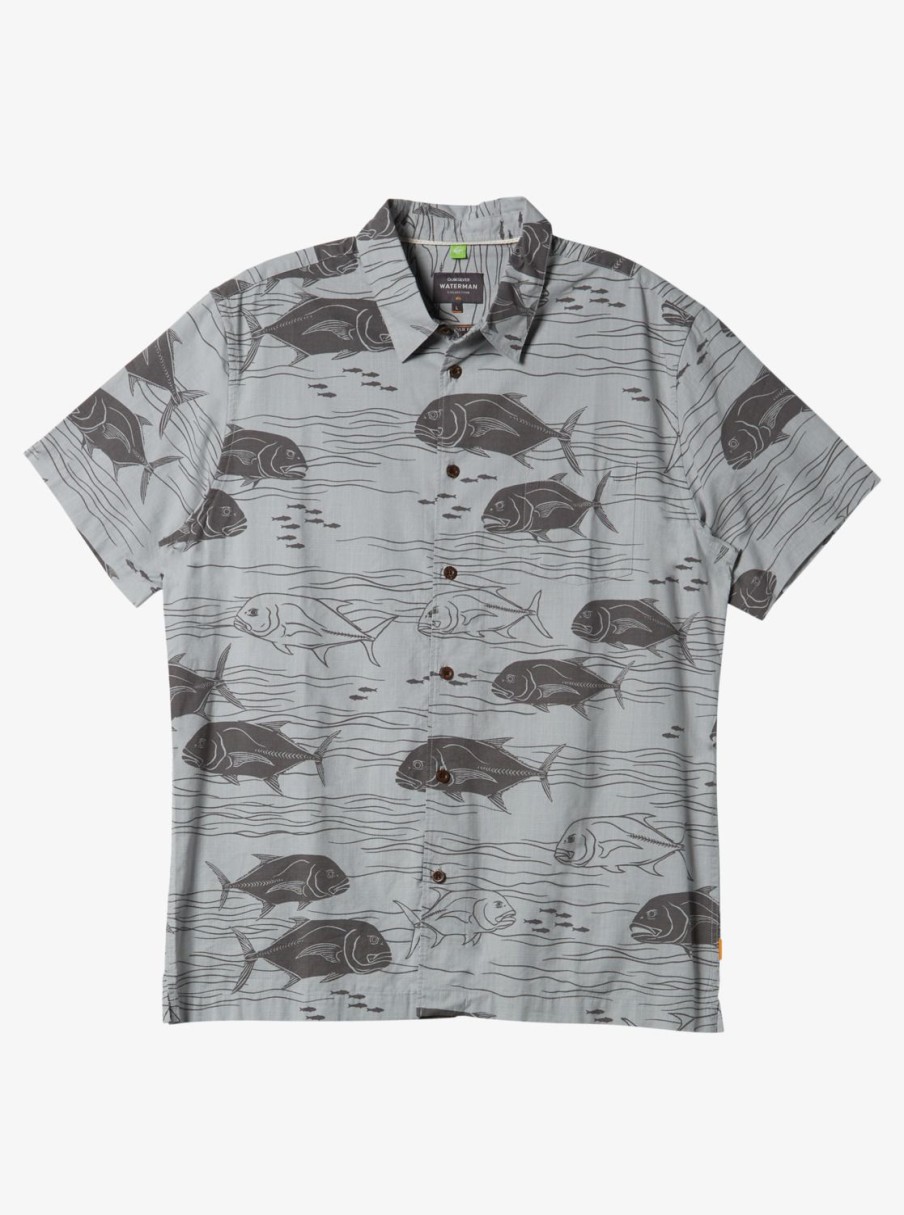 Mens Quiksilver Shirts & Polos | Waterman Dive Sites Woven Shirt Harbor Mist Dive Sites