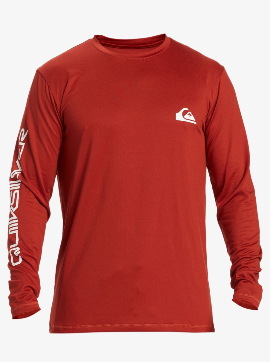 Mens Quiksilver Rashguards | Omni Session Long Sleeve Upf 50 Surf T-Shirt Red Ochre