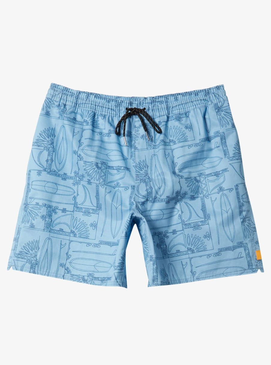 Mens Quiksilver Elastic Waist | Waterman Longboard Volley 17" Elastic Waist Shorts Dusk Blue Longboard