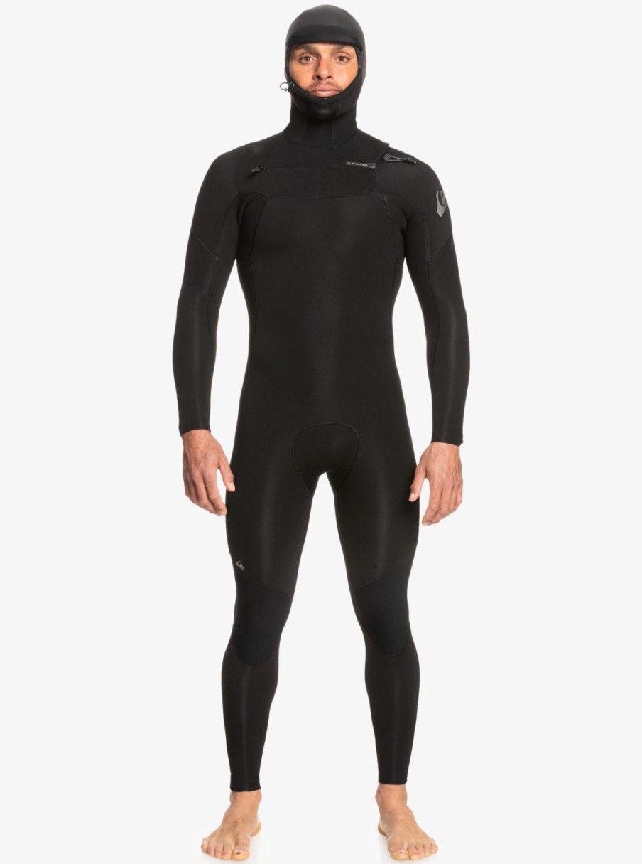 Mens Quiksilver Wetsuits | 5/4/3Mm Everyday Sessions Hooded Chest Zip Wetsuit Black