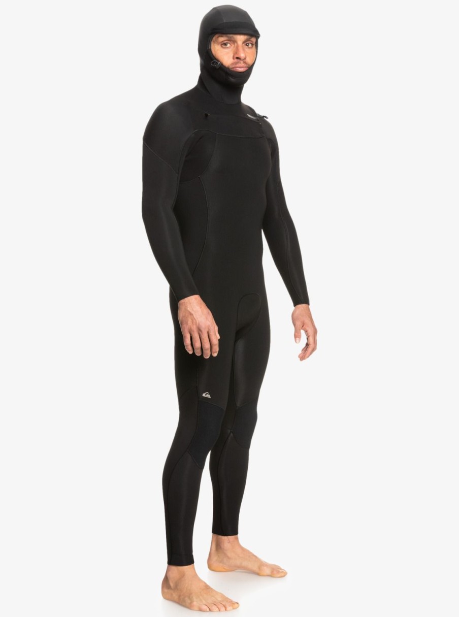 Mens Quiksilver Wetsuits | 5/4/3Mm Everyday Sessions Hooded Chest Zip Wetsuit Black