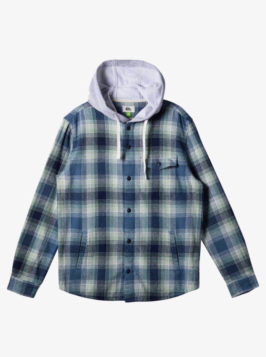 Mens Quiksilver Shirts & Polos | Kinloss Long Sleeve Hooded Shirt Iceberg Green Kinloss