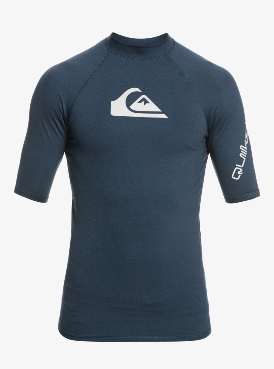 Mens Quiksilver Rashguards | All Time Short Sleeve Upf 50 Rashguard Navy Blazer Heather