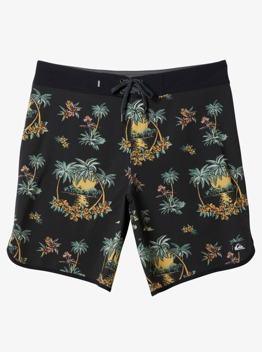 Mens Quiksilver Boardshorts | Surfsilk Scallop 19" Boardshorts Black Palm Spritz