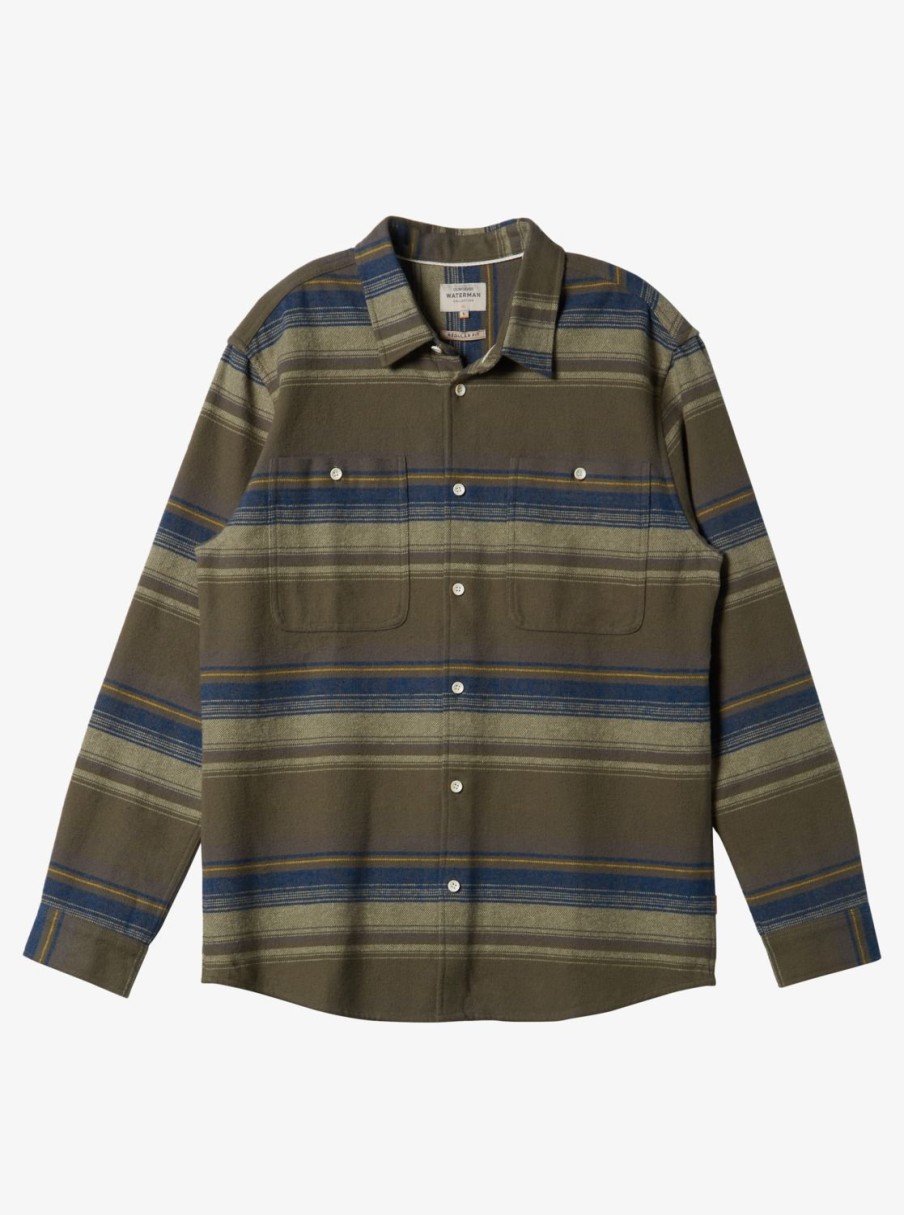 Mens Quiksilver Shirts & Polos | Waterman Lowest Tide Flannel Long Sleeve Top Dusty Olive Lowest Tide