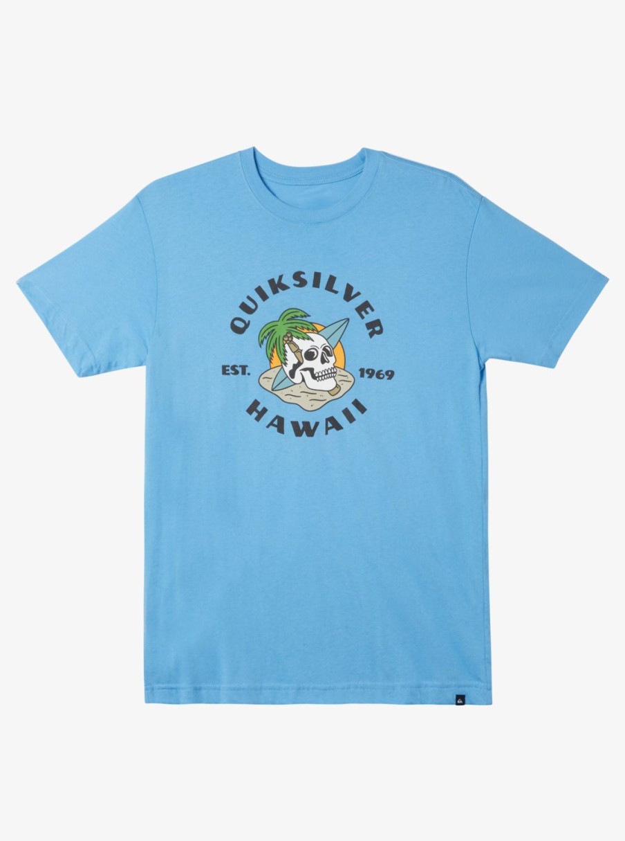 Mens Quiksilver Tees | Hawaii Palm And Skull T-Shirt Azure Blue