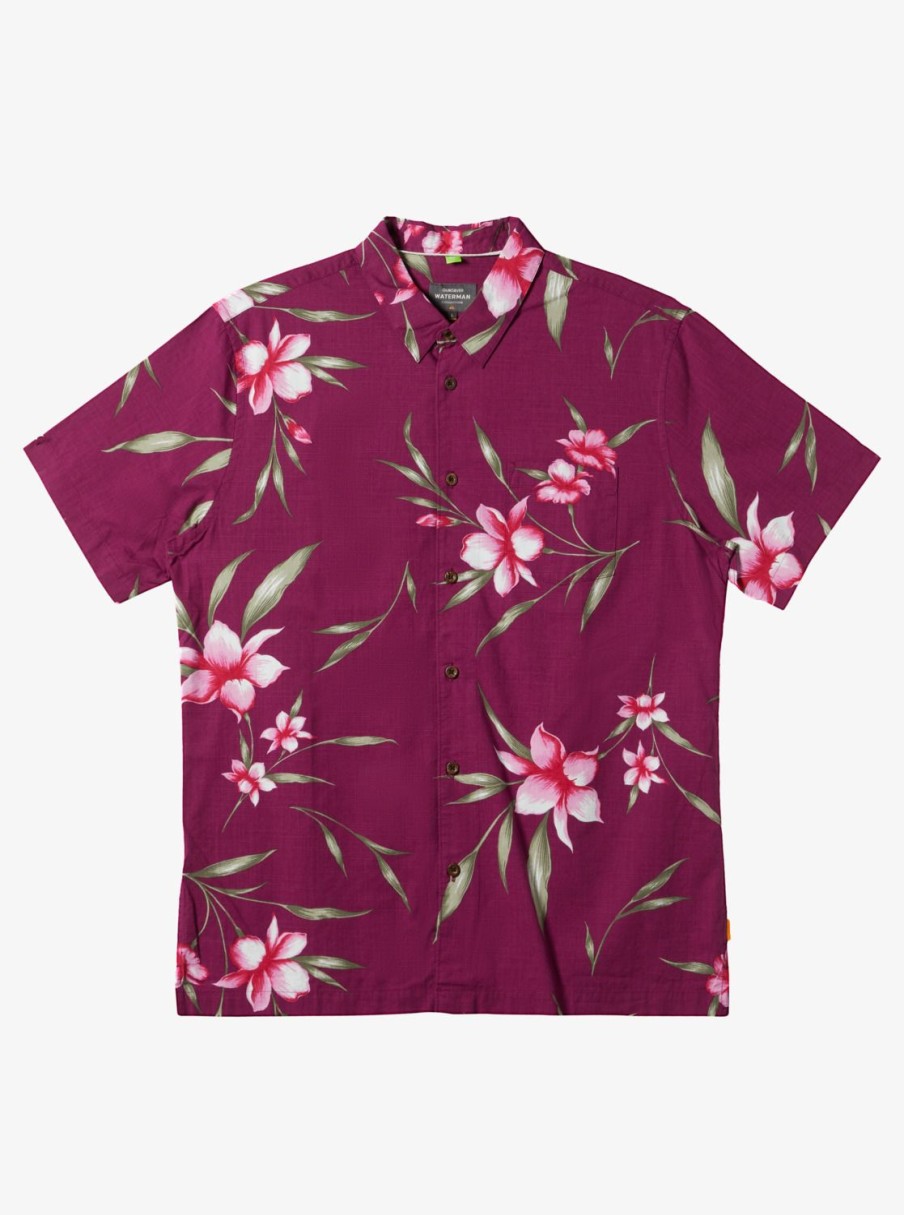 Mens Quiksilver Shirts & Polos | Waterman Night Bloomer Woven Shirt Magenta Night Bloomer