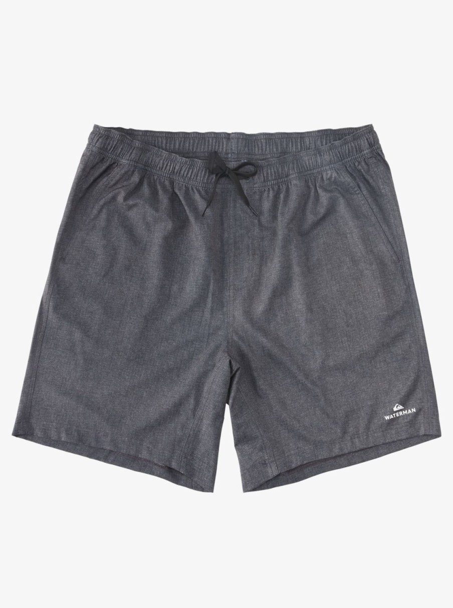 Mens Quiksilver Elastic Waist | Waterman After Surf Stretch 20" Amphibian Boardshorts Black Heather