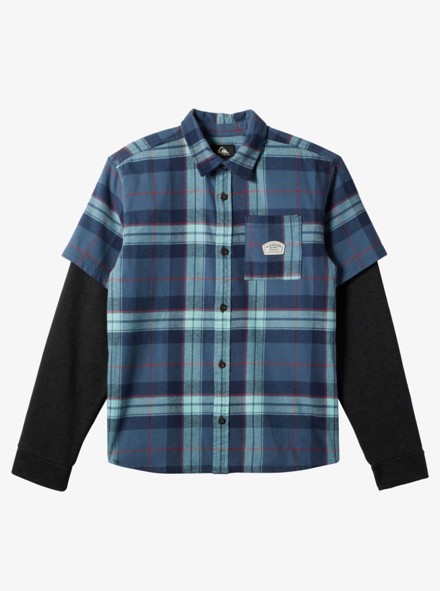 Boys Quiksilver Shirts | Boy'S 8-16 Check This Up Oversized Long Sleeve Shirt Naval Academy Check This Up Ls