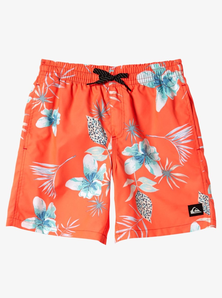 Mens Quiksilver Boardshorts | Boy'S 8-16 Everyday Mix Vl 15Nb Elastic Waist Shorts Fiery Coral