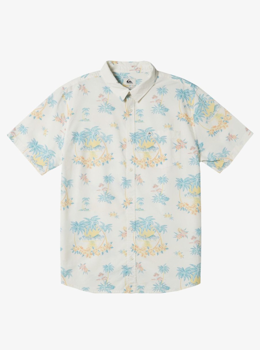 Boys Quiksilver Shirts | Boy'S 8-16 Palm Spritz Short Sleeve Woven Shirt Snow White Palm Spritz