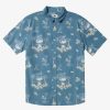 Mens Quiksilver Shirts & Polos | Palm Spritz Short Sleeve Woven Shirt Agean Blue Palm Spritz