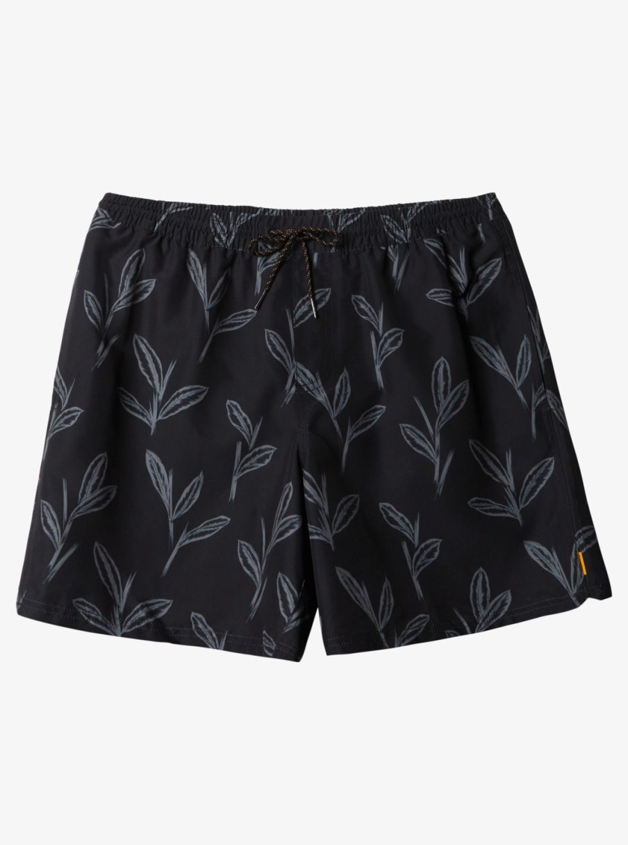 Mens Quiksilver Elastic Waist | Waterman Ginger Stalks Volleys Black Ginger Stalks