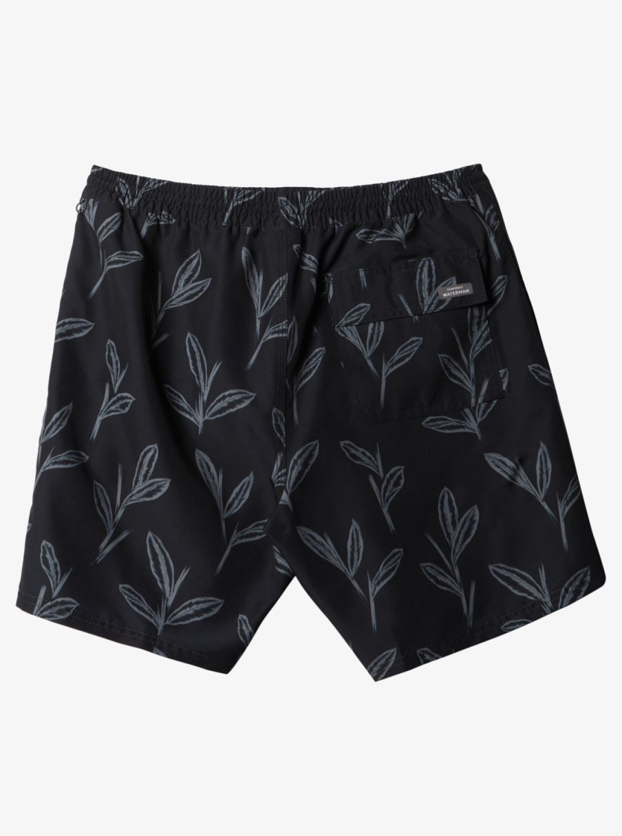 Mens Quiksilver Elastic Waist | Waterman Ginger Stalks Volleys Black Ginger Stalks