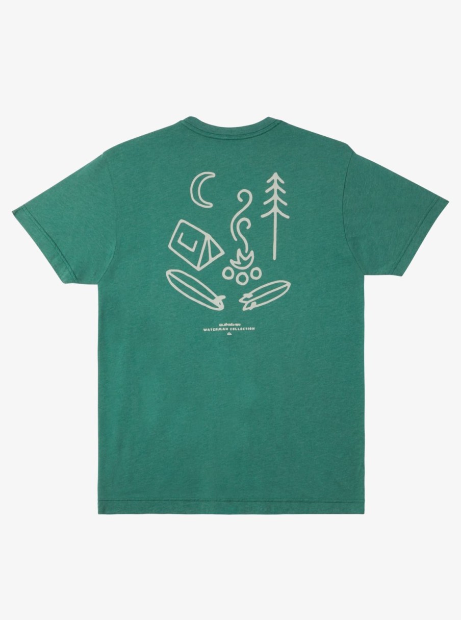 Mens Quiksilver Tees | Waterman Campgrounds Qt-Shirt Smoke Pine Heather