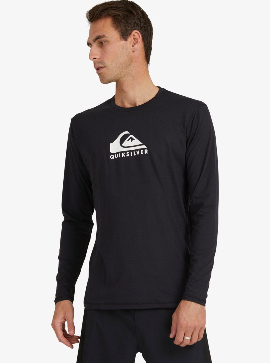 Mens Quiksilver Rashguards | Solid Streak Long Sleeve Upf 50 Surf T-Shirt Black