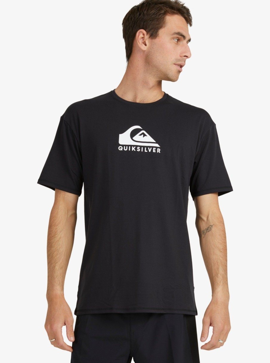 Mens Quiksilver Rashguards | Solid Streak Short Sleeve Upf 50 Surf T-Shirt Black