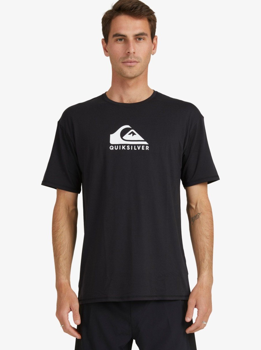 Mens Quiksilver Rashguards | Solid Streak Short Sleeve Upf 50 Surf T-Shirt Black