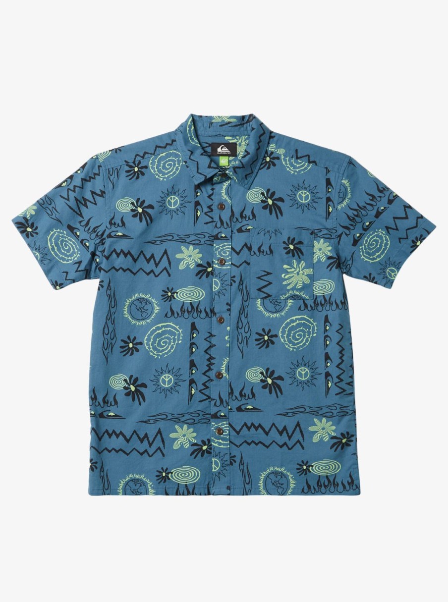 Boys Quiksilver Shirts | Boy'S 8-16 Radical Times Short Sleeve Woven Shirt Agean Blue Radical Times Ss