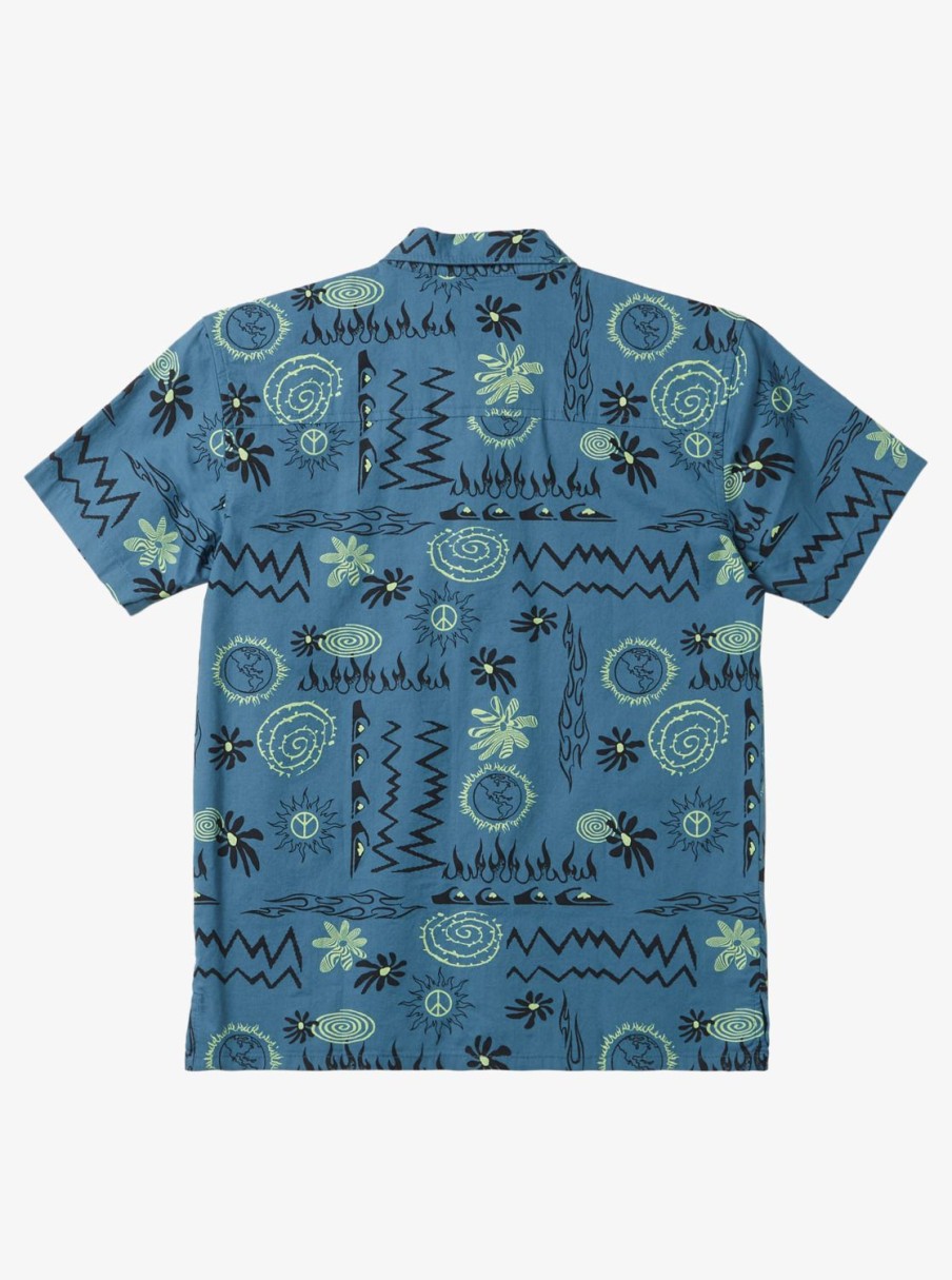 Boys Quiksilver Shirts | Boy'S 8-16 Radical Times Short Sleeve Woven Shirt Agean Blue Radical Times Ss