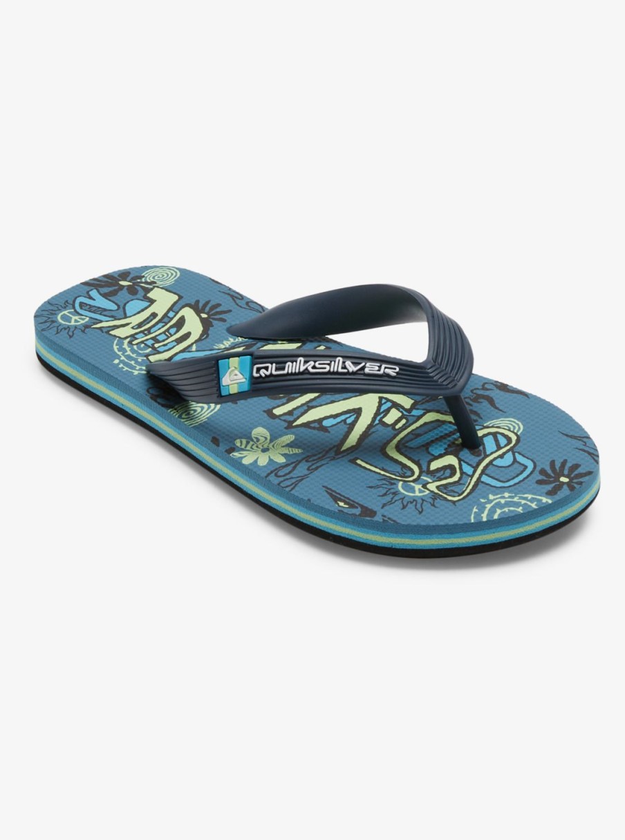 Boys Quiksilver Sandals | Boy'S 8-16 Molokai Flip-Flops Black/Green/Blue