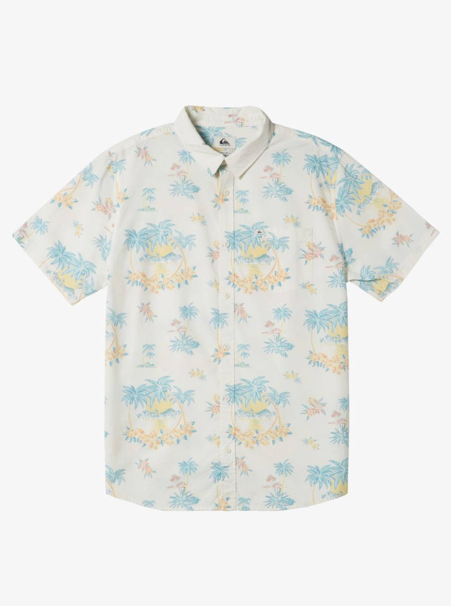 Mens Quiksilver Shirts & Polos | Palm Spritz Short Sleeve Woven Shirt Snow White Palm Spritz