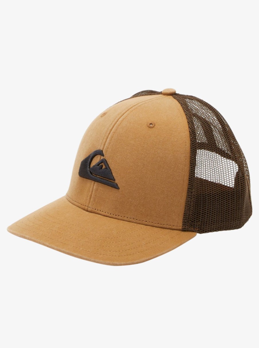 Mens Quiksilver Hats | Grounder Trucker Hat Bone Brown