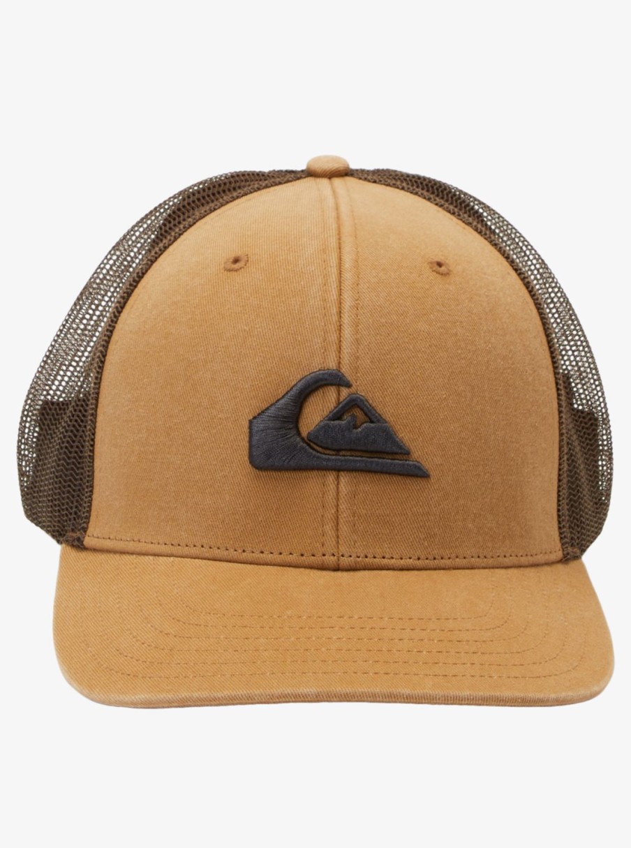 Mens Quiksilver Hats | Grounder Trucker Hat Bone Brown