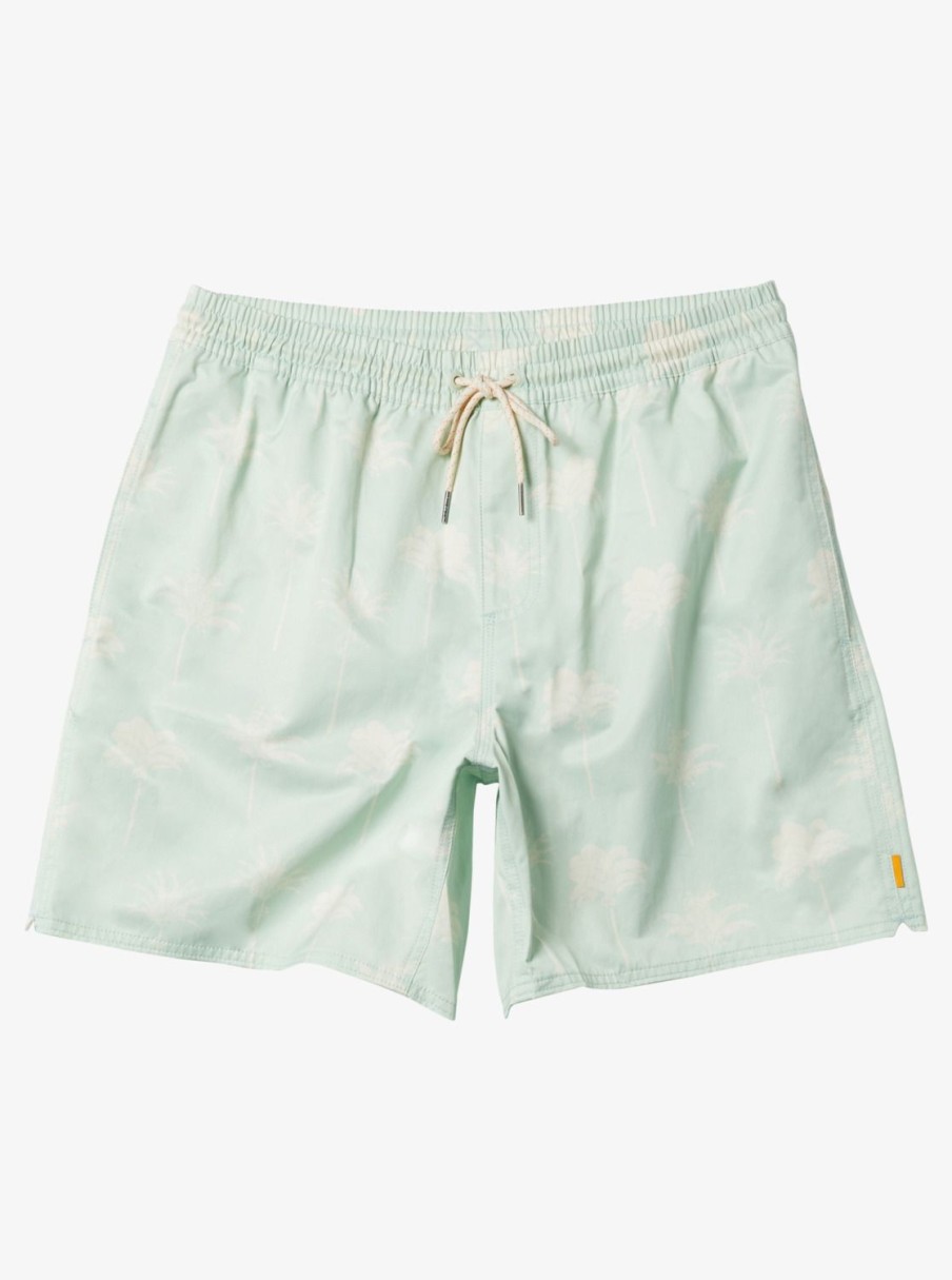 Mens Quiksilver Elastic Waist | Waterman Cliffside 17" Elastic Waist Shorts Subtle Green Amazed Palm